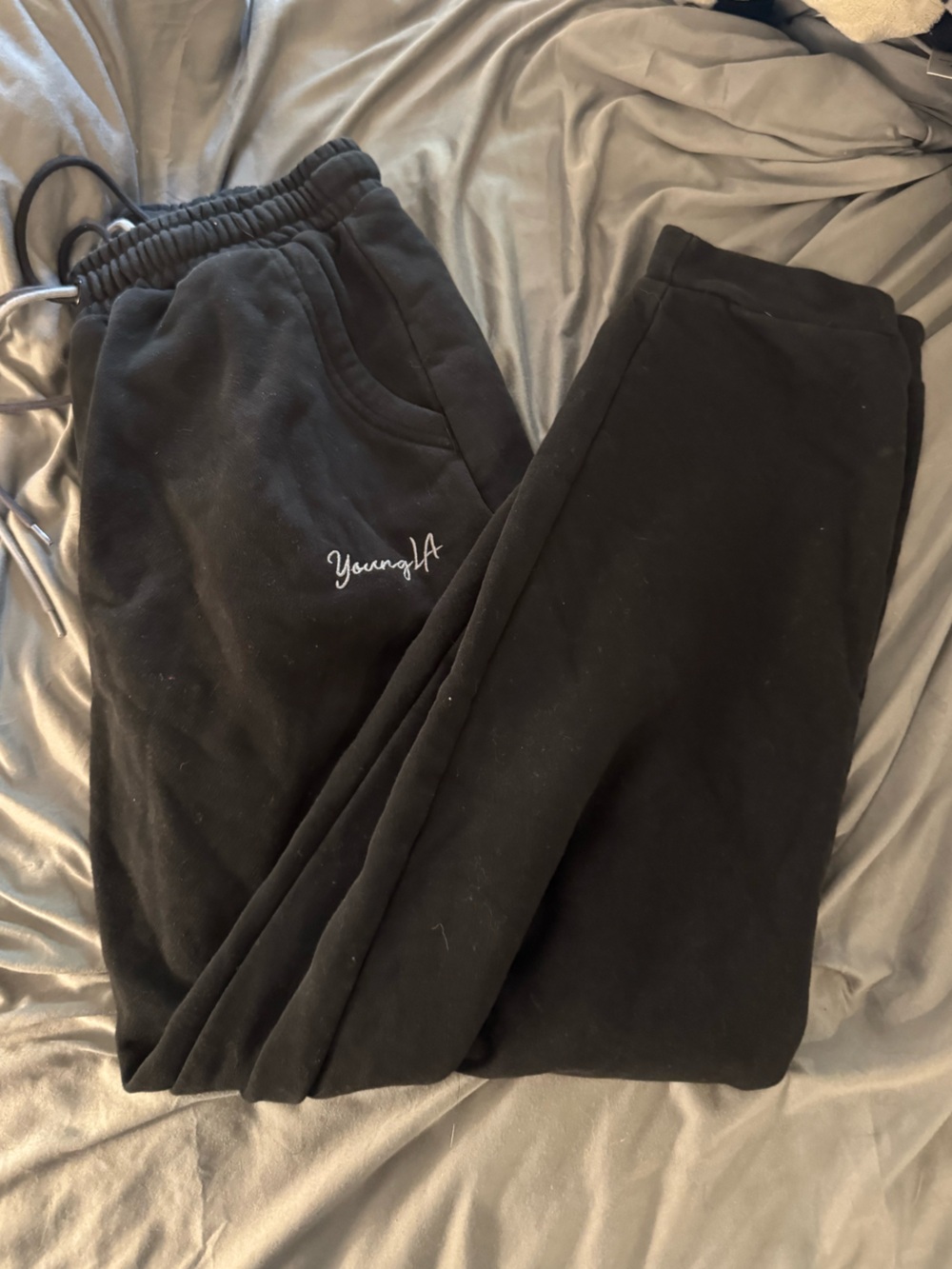 YoungLA Black Sweatpants with Script Tag